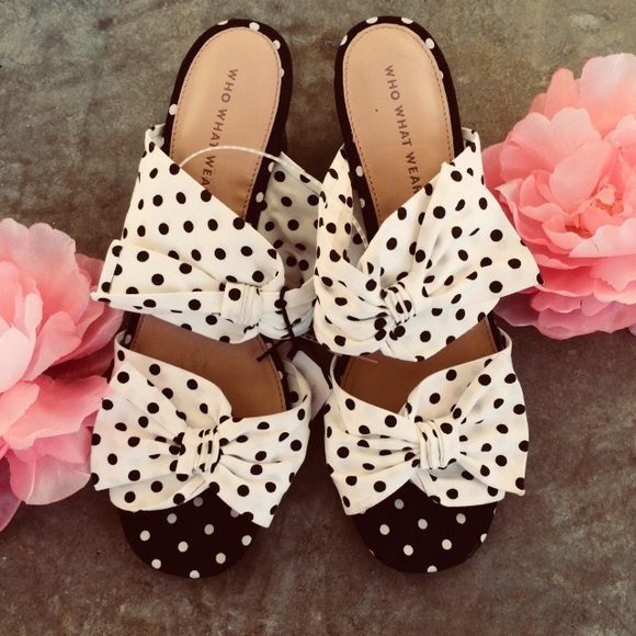 Who What Wear Shoes - Black and white polka dot sandal heels